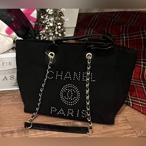 Brand New Black canvas tote with gunmetal detailing